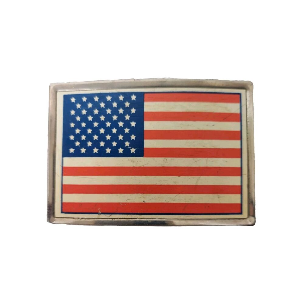 VTG American Flag Belt Buckle Metal 3 1/4 inch X 2 1/4 inch Stars & Stripes USA